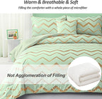 Sage Green/Gold Comforter Set Queen, Metallic Print Glitter Bedding Set Cute Shinny Bed Sets for Teen Girls Kids Women, 4 Piece (2 Pillowcases, 1 Decorative Pillow Sham)