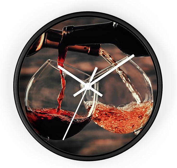 Mozingo ~ Wine Clock for Kitchen Bar Wall It's Wine O'clock Silent Time Gift Home Decor Made In USA, 10" (Hour Marks - None, Clock Frame Color - Black, Wine Theme #01)