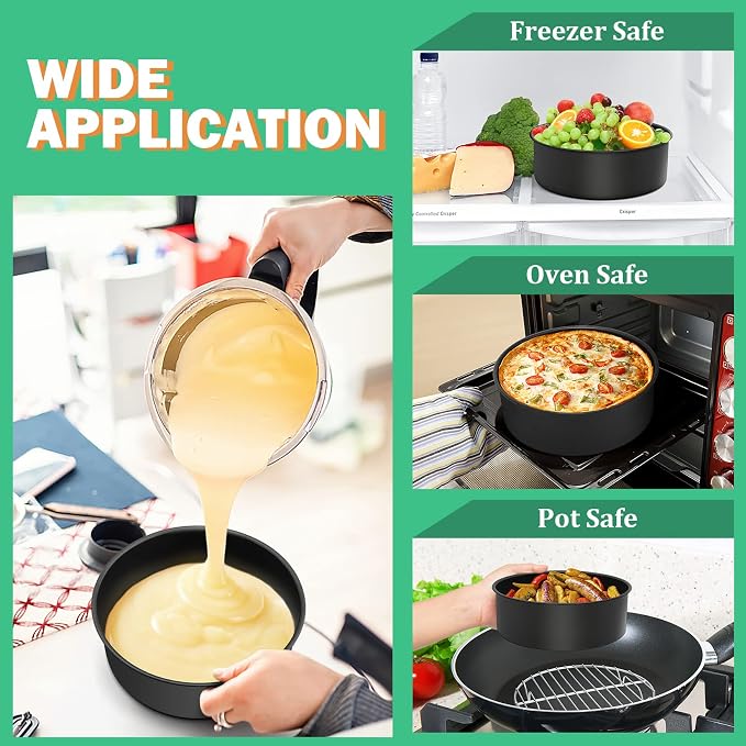 P&P CHEF 6 Inch Cake Pan Set, 3Pcs Non-stick Round Baking Cake Pans Tins | Stainless Steel Core & Nonstick Coating, Good for Baking Layer Tier Cakes for Birthday Wedding, Deep Side & One-piece Design