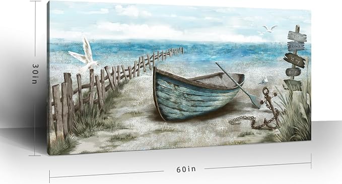 amatop Extra Large Wall Art for Living Room Rustic Coastal Décor Canvas Print Seagull Vintage Ship Sea Bird Artwork Blue Nature Big Beach Landscape Painting Seaside Ocean Picture for Bedroom Décor