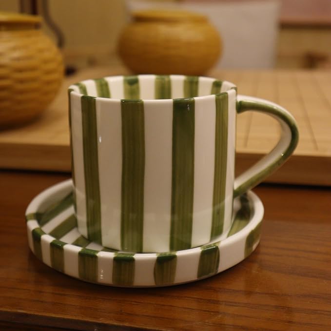 8 Oz Coffee Mug Large Espresso Cups With Saucer Ceramic Coffee Mugs Porcelain Coffee Cup With Saucer Hand-Painted Striped Art Cup And Saucer,C