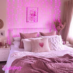 JMEXSUSS 300 LED Pink Curtain Lights Indoor, Christmas Lights Plug in, 8 Modes Pink String Lights for Bedroom Window Wall Party Backdrop Xmas Valentine Decorations, 9.8x9.8ft