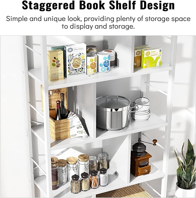 armocity White Bookshelf 5 Tier Tall Industrial Bookcase Wood Metal Frame Standing Book Shelf, Display Bookshelves Storage Organizer for Bedroom Living Room Home Office, White