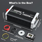 3500 watt Pure sine Wave Inverter, 12V DC to 110V AC Power Inverter, Used for Solar Emergency Power Supply in RV Homes, with 3 AC Output sockets, USB Port, Type-C Port, Remote Control with LCD Screen