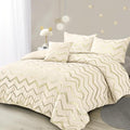 Cream Comforter Set Queen Size Metallic Gold Bedding Set All Season Lightweight Microfiber Comforter for Girls, 4 Piece (2 Pillow Shams + 1 Decorative Pillow Sham)