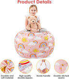 Bean Bag Chair for Kids Stuffed Animal Storage Beanbag Chairs,Toddler Toy Storage Organizer for Girls and Boys,Large 32'' Cover Only（No Filling