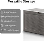 100 Gallon Waterproof Deck Box, Lockable Resin Storage Box for Patio Furniture Cushions Garden Tools and Outdoor Delivery Storage, Coffee