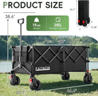 46" L Collapsible Foldable Extended Wagon, 500LB Weight Capacity with 280L Heavy Duty Folding Cart,Utility Wagon with All-Terrain Beach Wheel & Drink Holders,Black