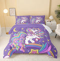 Unicorn Comforter Twin Size,Rainbow Unicorn Comforter Set for Kids Teens Girls,3Pcs Bedding Set Printed Comforter with 2 Pillowcases,Down Alternative,Soft and Lightweight(Purple，Twin Size)