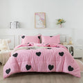 Love Pattern Girls Pink Comforter Set Full Size, Blush Pink Cute Love Heart Sexy Comforter Bedding Set for All Seasons, Geometric Microfiber 3 Pieces Comforter Set with Pillowcases