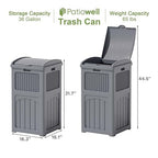 Patiowell 36 Gallon Outdoor Trash Can, Resin Outdoor Garbage Can with Lid for Patio, Backyard, Deck, Gray