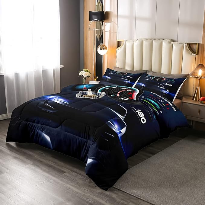 Erosebridal King Size Race Car Comforter Set, Black Speed Racing Car Bedding Set Racer Extreme Sports Duvet Insert for Kids Girls Teens Bedroom Decor, Speed Luxury Car Decor Quilt with 2 Pillow Cases