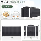 WKM 8X12 FT Outdoor Storage Shed, Utility Metal Tool Storage with Lockable Doors and Updated Frame Structure, Metal Garden Shed for Backyard, Patio Lawn, Black