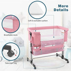 Baby Crib,3 in 1 Bedside Crib Adjustable Portable Bed for Infant,Baby Bassinet Baby Newborn Must Have Bed,Pink
