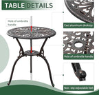3 Piece Patio Set Metal Bistro Set,Cast Aluminum Outdoor Bistro Table and Chairs Set of 2 with Umbrella Hole,All Weather Patio Bistro Sets for Front Porch Set Garden,Backyard(Bronze)