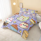 Kawaii Bear Comforter Set for Kids Teens Girls Women,Purple Bear Kids Comforter,1 Comforter with 2 Pillowcase, Microfiber 3 Piece Bedding Set,for All Seasons(Purple，King Size)