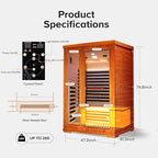 2 Person Sauna Infrared Sauna Room Far Infrared for Sauna Home Indoor 1880W/110V Low-EMF Wood Okoume Dry Sauna Two Person Sauna with Air Hole, 7 Color Therapy, Speaker (47.2 * 41.3 * 74.8 in)