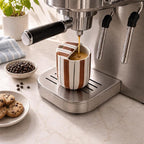 1 Pcs Ceramic Mug with Sip Hole 10 oz Novelty Brown Black Striped Coffee Mug Hand Painted Ceramic Cup Heat Resistant Non Slip Built in One Lid Handcraft Mugs for Coffee Lovers Gift