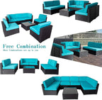 ClawsCover 14Pack Outdoor Patio Seat and Back Cushions Replacement Covers Fit for 7Pieces 6-Seater Wicker Rattan Sectional Couch Chair Furniture Set,Turquoise-Include Cover Only (Large)