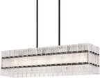 Modern Black Rectangle Water Ripple Glass Chandelier 6 Lights for Dining Room Kitchen Island Bar Living Room UL Listed L39.4 in