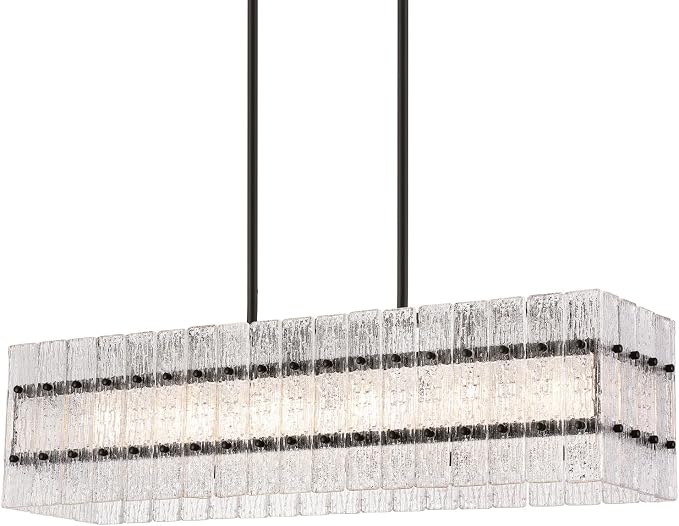 Modern Black Rectangle Water Ripple Glass Chandelier 6 Lights for Dining Room Kitchen Island Bar Living Room UL Listed L39.4 in