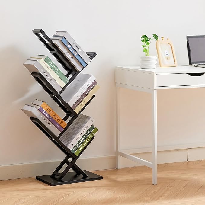 5 Tier Tree Bookshelf, Wisdom Tree Bookshelf, Modern Corner Book Shelfe, Small Bookshelf for Small Spaces, Utility Organizer for CDs/Books/Home Office/Living/Bedroom Room-Black