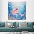 HZOHNAGO Mermaid Girls Tapestry Watercolor Mermaid Princess Pattern Printed Wall Tapestry Wall Hanging for Bedroom Living Room Dorm 60" W x 60" H