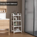 4 Tier Bamboo Bookshelf, Free Standing Ladder Shelf, Storage Shelf Rack for Bathroom, Kitchen, Living Room - White