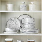 MALACASA 12 Pcs Porcelain Plates and Bowls Sets,Dinnerware Set for 4,Grey | Modern Ceramic Dishware Set,Kitchen Dining Ware,Microwave and Dishwasher Safe,Unique Marble Grey Design,Series LUNA