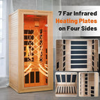 Infrared Sauna 1 Person 7 Heating Panels Hemlock Wooden Home Sauna 1350W, Dry Sauna for Home Spa Room, Time Temp Pre-Set Sauna Room, Mini Personal Far Infrared Saunas for Home