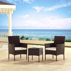 Patio Furniture Set 3 Pieces All-Weather Rattan Outdoor Furniture Patio Chairs with Tempered Glass Table for Porch Bistro Balcony Bistro Set(Brown/Beige-2)