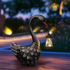 HONGLAND Solar Garden Statue Outdoor Swan Decor Bird Decor Lawn Ornament for Backyard Patio Porch Poolside（Black）