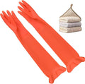 3 Pairs Household Extra Long Kitchen Gloves for Washing Dishes，20.05inches Rubber Cleaning Gloves，Reusable Latex Living Wash Gloves，Long Sleeves(Large, Red)