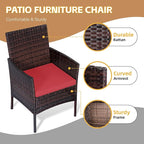Patio Furniture Set 3 Pieces All-Weather Rattan Outdoor Furniture Patio Chairs with Tempered Glass Table for Porch Bistro Balcony Bistro Set(Brown/Red)