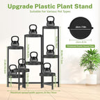iDavosic.ly 8 Tier Folding Plant Stand Indoor Outdoor with Plastic Tray, Tiered Corner Flower Holder Shelf, Metal Orchid Display Rack for Patio Porch Living Room Garden Balcony, Modern Black