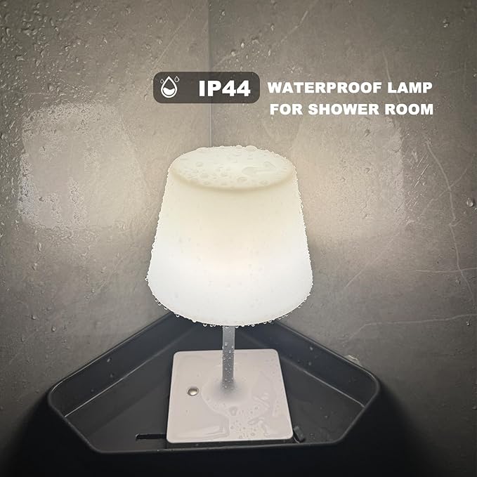 Cordless Table lamp, Outdoor Battery Operated Rechargeable Desk lamp,Waterproof Shower Lamp,4000mAh LED 3 Colors Small Wireless lamp for Kitchen Counter -White