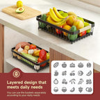 2-Tier Fruit Basket with Banana Hangers, Detachable Metal Bowl | Wooden handle, protective mats included. Versatile holder for bread, snacks, and veggies. 2-Pack 2 tier metal design.