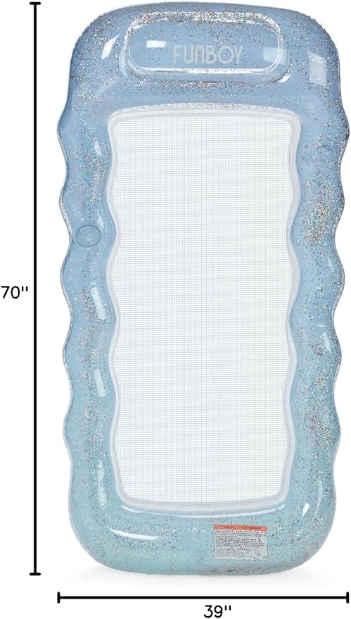 FUNBOY Clear Inflatable Mesh Pool Lounger Mesh Water Hammock with Built-in Pillow 70" Pool Hammock Float for Adults Swimming Pool Accessories & Tanning Pool Lounger Float for Pool Party & Summer