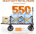 TIMBER RIDGE 47"L Collapsible Folding Wagon with Tailgate, 550lbs Heavy Duty Beach Wagon with All-Terrain Big Wheels, 250L Foldable Utility Wagon Cart for Sand Camping Sports Shopping, Orange