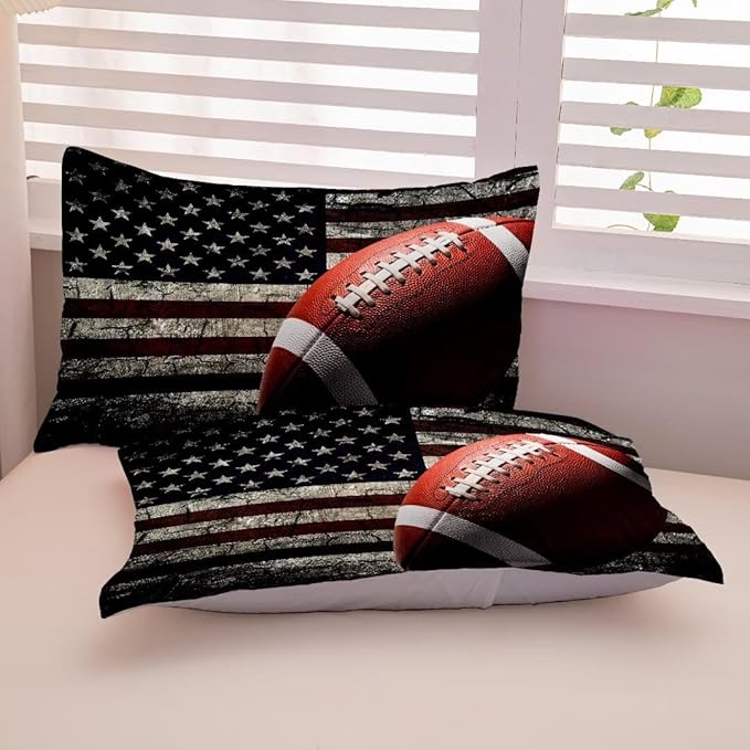 American Football Comforter Set for Boys Teens,Kids Sports Bedding Set Full Size,USA Flag Football Printed Bedroom Sets with 2 Matching Pillow Shams