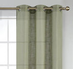 MIUCO Semi Sheer Curtains Poly Linen Textured Solid Grommet Curtains 63 Inches Long for Kitchen 2 Panels (2 x 37 Wide x 63" Long) Sage