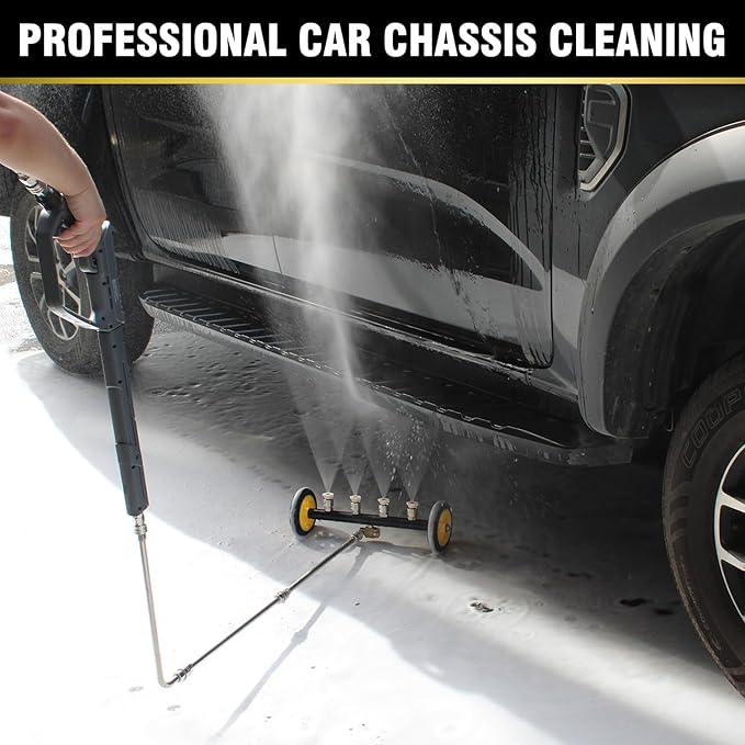 JANZ 16'' Pressure Washer Undercarriage Cleaner and Water Broom Attachment - 4000PSI, 1/4'' Connector - for Electric and Gas Power Washers with 8 replaceable nozzles