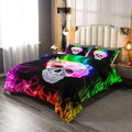 Erosebridal Skull Comforter Set, Skeleton Bones Bedding Set Full Size Halloween Horror Gold Flame Duvet Sets for Kids Teens Adult Bedroom Decor, Gothic Spooky Bedding Comforters, Warmth Soft