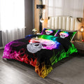 Erosebridal Skull Comforter Set, Skeleton Bones Bedding Set Queen Size Halloween Horror Gold Flame Duvet Sets for Kids Teens Adult Bedroom Decor, Gothic Spooky Bedding Comforters, Warmth Soft