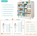 Wooden Cube Bookcase with Legs - 3-Tier Open Shelf Kidsroom Sorted Storage Cabinet Organizer for Books and Toys, 6-Cube Lattice Cute Cubby Bookshelf in White Mixed Westlake Blue, 32" W