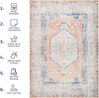 nuLOOM 2x3 Machine Washable Rain Haven Vintage Medallion Area Rug, Peach, Traditional Faded Design, Non-Slip Backing, Stain Resistant, For Bedroom, Dining Room, Living Room, Kitchen