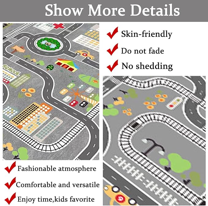 Kids Rug Play Mat Great for Playing with Cars and Toys,Educational Kid Road and Traffic City Life Carpet,Children Baby Fun Throw Rug for Bedroom Play Room,31X47Inch/80X120CM