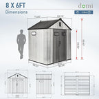 Domi 8x6 FT Outdoor Resin Storage Shed, All-Weather Double-Wall Storage Building for Backyard, Garden, Lawn Tools, Mower, Bike & Pool Equipment, Lockable Doors, Ventilated Roof, Grey