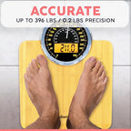 Hybrid Bathroom Scale - Analog & Digital Display, Accurate to 400 lbs | See weight on both an analog dial and digital LCD at once. Wide glass platform, accurate to 0.2 lbs, batteries included.