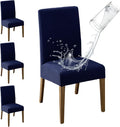 MOSAYT 100% Waterproof Dining Room Chair Covers Set of 4, Super Fit Stretch Jacquard Parson Chairs Slipcovers Removable Washable Chair Seat Protectors for Home, Kitchen, Banquet (Navy Blue - XL)